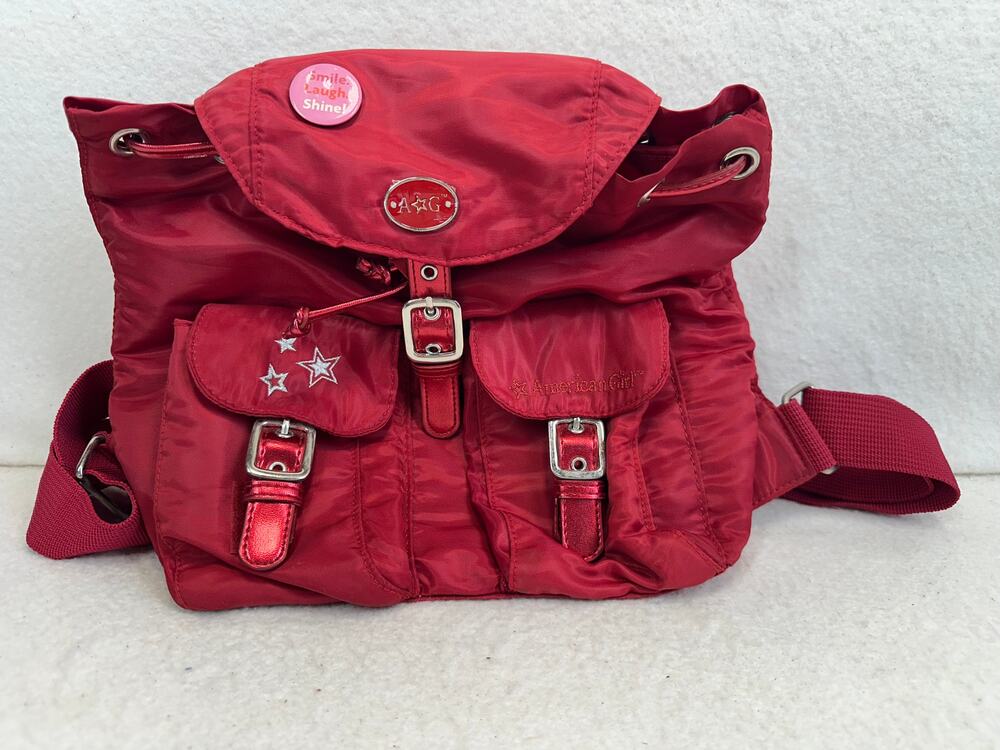 American Girl Branded Mini Red Nylon Backpack Silver Star Embroidery Kidcore Y2K